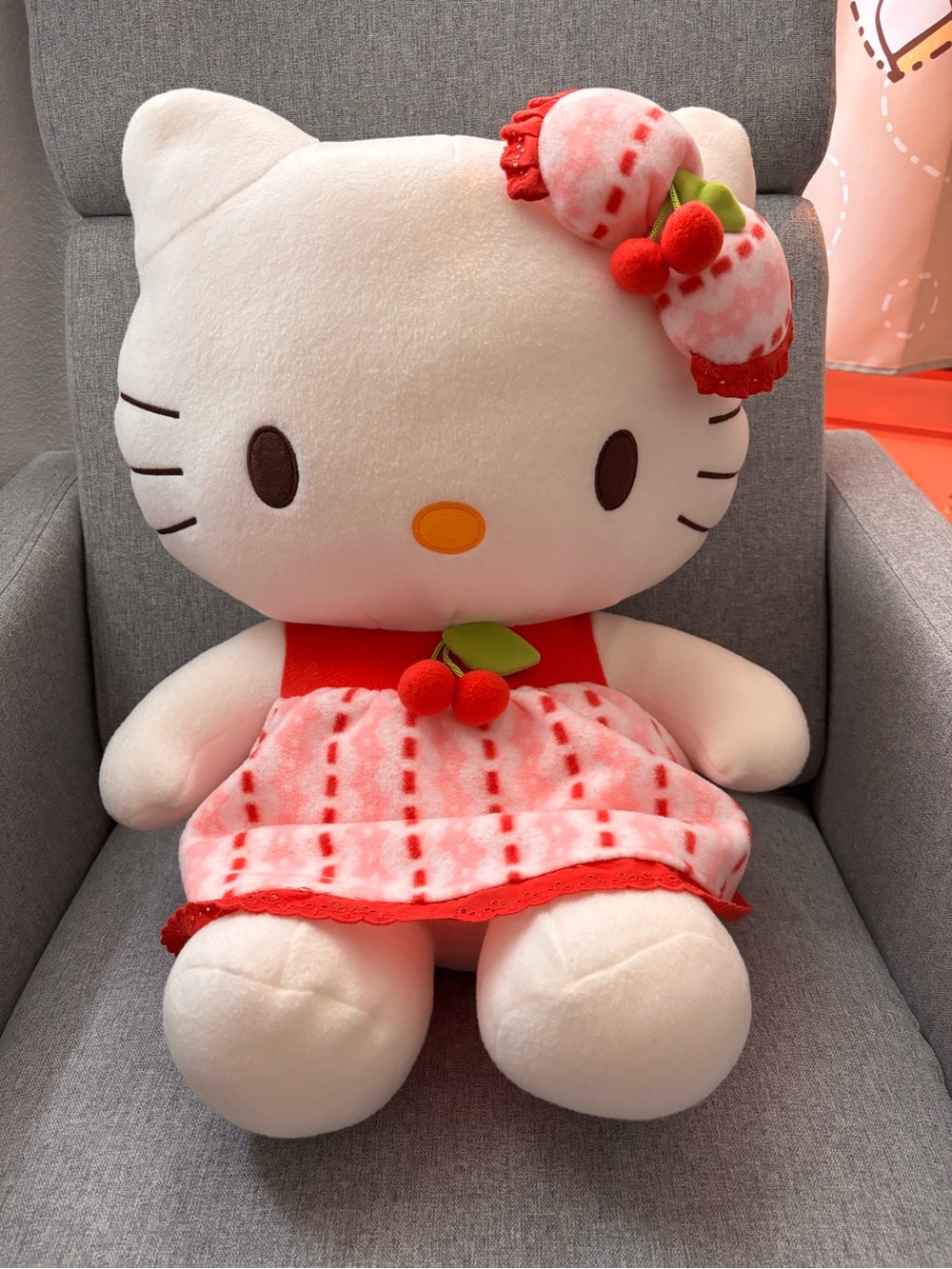 18” Large Sanrio Hello Kitty Plush Doll in White, Red & Pink Cherry Dress